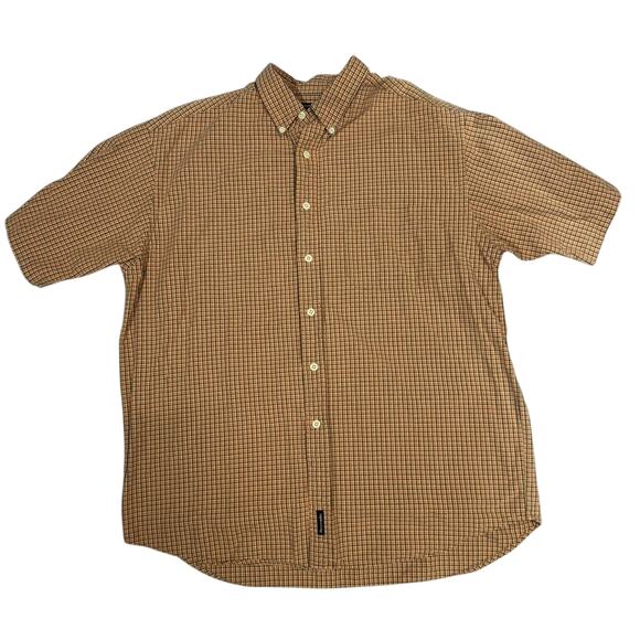 Abercrombie and Fitch Mens Orange Button Up Short Sleeve Plaid Shirt size M - Picture 1 of 6